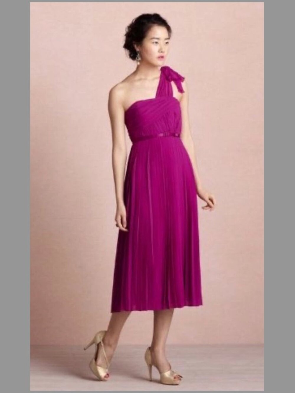 RARE Quillaree Anthropologie BHLDN Shoulder Strap Magenta Pink Evening Dress 2 S
